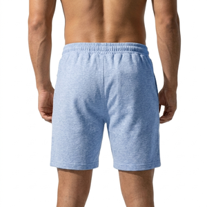 Shorts pour homme en coton et polyester bleu ciel, taille à cordon, décontractés, respirants, séchage rapide, longueur Bermuda, couleur unie, tricotés - Product Image 5
