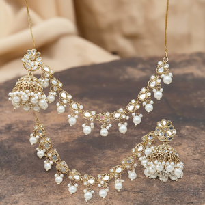 Jhumki เครื่องประดับชาติพันธุ์พร้อมกระจกและลูกปัดชุดเครื่องประดับ10575456WH แฟชั่น - Product Image 3
