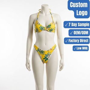 Bikini Personalizado con Etiqueta Metálica, Bikini de Cintura Alta, Traje de Baño Personalizado, Ropa de Playa, Conjunto de Bikini Sexy de Dos Piezas con Tiras 2023 - Product Image 1