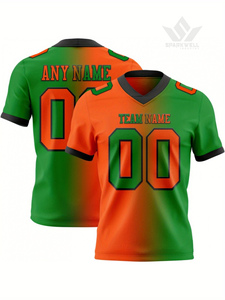 เสื้ออเมริกันฟุตบอลแบบยูนิเซ็กซ์ สีชมพูไล่เฉดสีม่วง คอวี แขนสั้น ระบายเหงื่อได้ดี พิมพ์ลายแบบซับลิเมชั่น สำหรับผู้ใหญ่ ทรงปกติ - Product Image 2