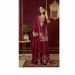 Ensemble palazzo exclusif Rangoli Crush Designer Top avec broderie lourde et sequins, et dupatta – Mode féminine - Product Image 1