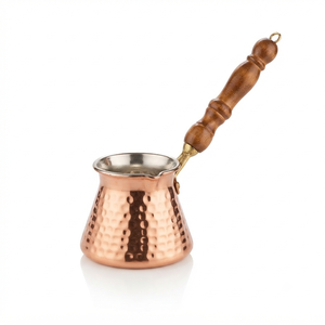 Cafetera Turca Cezve de Cobre Martillado Hecha a Mano con Mango Ergonómico de Madera y Revestimiento de Estaño, Cafetera Griega Briki para Estufa - Product Image 1