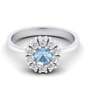 Anillos de compromiso REYES de oro rosa de 14 quilates macizo con gema de aguamarina de corte redondo de 0.5 quilates de alta calidad para mujer - Product Image 5