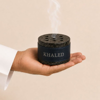 Brûleur d'encens rond en résine texturée de luxe, porte-encens portable en cuir PU avec couvercle en maille, cadeau haut de gamme pour parfumer la maison