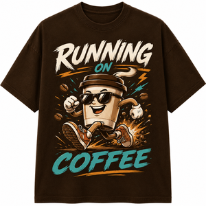 เสื้อยืดแขนยาวคอกลมสีดำพิมพ์ลายการ์ตูน Feel Rhythm Running Coffee สำหรับผู้ชาย ทรงหลวม สวมใส่สบาย ผลิตจากผ้าฝ้าย 100% - Product Image 1