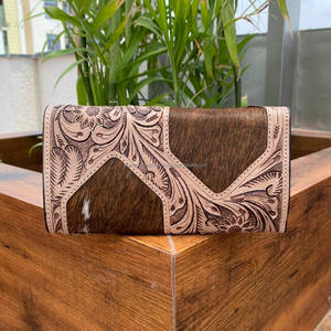 Cartera de mano de cuero de vaca, billetera tallada a mano, patrón occidental, tarjetas de cuero de vaca Vintage, billetera en efectivo, regalos - Product Image 3