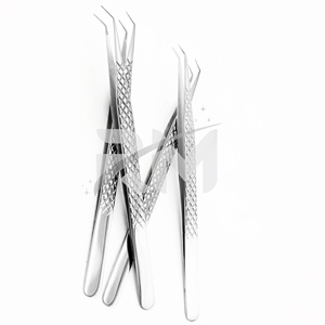 Pince à épiler double S en acier inoxydable RMI de qualité supérieure, pointe diamantée à 45 degrés, pour cils, avec poignée argentée - Product Image 5