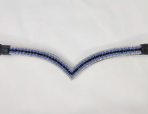 Frontal en cuir italien avec cristaux blancs, bleus et noirs, accessoire d'équitation de luxe pour concours - Product Image 2