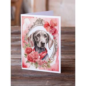 Whimsical A7 Tamaño 5x7 Weimaraner Valentine Roses Tarjetas de notas en blanco Paquete de 8 con sobres Tarjetas de felicitación - Product Image 2