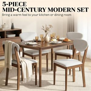 Set da Pranzo Moderno Bianco Crema 5 Pezzi con Tavolo e Sedie per Cucina e Soggiorno - Product Image 2