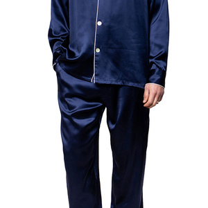 Conjunto de pijamas de seda natural para hombre, conjunto de pijamas de manga larga, ropa de dormir de lujo de color sólido, ropa cómoda para el hogar - Product Image 5