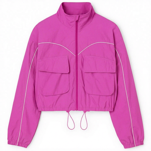 Blouson de course unisexe rouge avec fermeture éclair, col montant, poches, respirant, style sportif printanier, longueur courte, en polyester - Product Image 3
