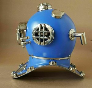 Casque de plongée vintage en métal bleu, casque de plongeur nautique, objet de collection marin décoratif, décoration de table, décoration intérieure, vente en gros - Product Image 5
