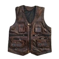 Gilet chauffant en cuir de vachette pour homme, col en V, imperméable, sans manches, marron, épais, de haute qualité, pour moto, décontracté, hiver