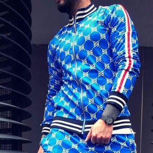 Factory Sale Men's Urban Front Zipper Enclosure Track Suit With Ribbed Hem Cuffs Zip <b>Up</b> Printed Fabric Sublimated Sweat Suit Set - Product Image 5
