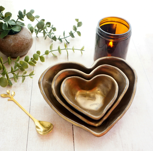 Bol à fruits en laiton, 3 pièces de tailles différentes, bol en forme de cœur, artisanat, best-seller en promotion - Product Image 1