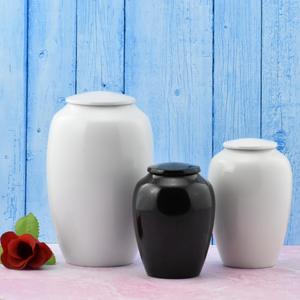 Wholesale Luxury Solid Minimalist Metal Cremation Urn Bulk <b>Memorial</b> Jar with Polished High Gloss Black and White Enamel Art - Product Image 1