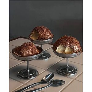 Tazón de helado vintage plateado, copa de sundae de metal, plato de postre con pie, tazón estético para servir ensalada de frutas para bodas y fiestas - Product Image 1