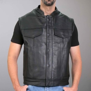 Chaleco de Motociclista Personalizado para Hombre, de Cuero Vacuno Genuino, Cuello Alto, Sin Mangas, Fabricante OEM ODM - Product Image 2