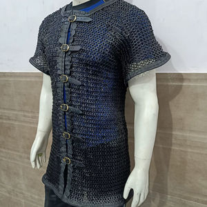 Camisa de malla metálica hecha a mano, remachada plana con ribete de cuero, media manga, de acero dulce, armadura de caballero para recreación histórica para adultos - Product Image 4