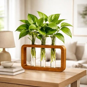 Jardinière décorative en bambou écologique fabriquée à la main avec tubes en verre - Vente en gros depuis l'Inde - Product Image 1