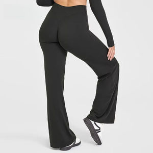 Pantalon large taille haute pour femme, couleur unie, coupe ample, longueur complète, respirant, en tricot de spandex et polyester, style décontracté printemps - Product Image 6