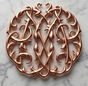 Rose Gold Stainless Steel Round Trivet Heat Resistant Pot Pad Monogram Letter <b>Table</b> <b>Mat</b> - Product Image 4