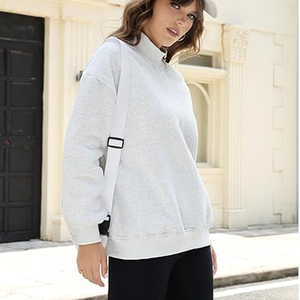 OEM/ODM Women Embroidered Oversized Mock Neck Solid Fleece 100% Cotton Lightweight Breathable Streetwear <b>Drop</b> Shoulder Full - Product Image 3