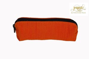 Simple Textile Cosmetic <b>Case</b> With Zipper Closure Small Portable <b>Makeup</b> Bag In Orange Color - Product Image 2