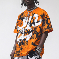 T-shirt streetwear orange pour homme, coupe classique, manches courtes, motif lettres imprimées effet gouttelettes sur le devant, en jersey de coton tricoté, col rond