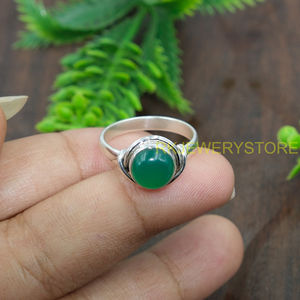 Bague en onyx vert naturel cabochon, argent sterling 925, faite à la main, bague de pierres précieuses, bague statement, bijoux en gros pour cadeau de Noël - Product Image 5