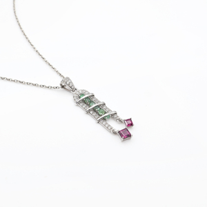 925 Sterling Silver Natural Emerald <b>Garnet</b> Rhodolite Pendant & <b>Earring</b> Set Rhodium Plated OEM ODM Fine Jewelry - Product Image 3