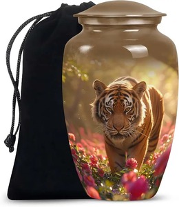 Urne funéraire noire avec motif de tigre bleu et bordure argentée, urne commémorative pour cendres humaines adulte, urne haut de gamme - Product Image 3