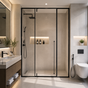 Porte de <span class=keywords><strong>douche</strong></span> encadrée à une seule ligne avec deux panneaux fixes et un <span class=keywords><strong>axe</strong></span> pivotant pour usage commercial - Vente en gros fournisseur - Product Image 3