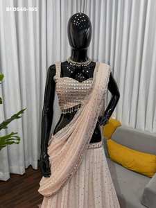 Lehenga Saree Tradicional Indio de Estilo Moderno y Atractivo, en Foux Gorgette con Bordado de Hilo y Lentejuelas, a Precio de Mayoreo - Product Image 6