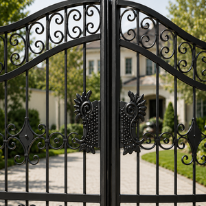 Portail de Jardin Double Battant en Fer Forgé Noir Orné avec Motifs Sculptés pour Entrée de Villa et Sécurité - Product Image 4