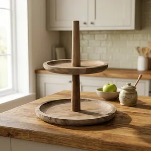 Support à deux niveaux en bois, décoration minimaliste pour la cuisine, rangement, présentoir, utilisation en intérieur, imperméable, durable, léger, fait à la main - Product Image 2