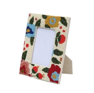 Abstract Swirl Beaded <b>Photo</b> <b>Frame</b> Wood Base Rectangular <b>Picture</b> Holder <b>Multi</b> Color Seed Bead Mosaic Tabletop Portrait Display - Product Image 6