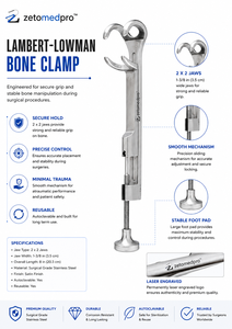 LAMBERT LOWMAN Bone Clamp 2x2 Jaws 3.5cm Wide 8in 20.3cm Orthopedic Instrument Zetomed Pro - Product Image 2