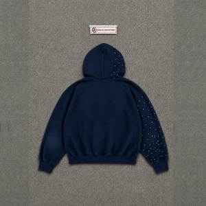 Sweat à capuche zippé bleu marine oversize avec motif abstrait, style streetwear décontracté, mode unique, confort et style garantis - Product Image 5