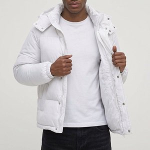 Veste d'hiver pour homme, blanche, à capuche amovible, épaisse, en duvet, coupe-vent, décontractée, à fermeture éclair, col montant, veste chauffante - Product Image 2