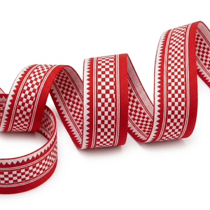 Neelkamal Industries 31mm <b>Red</b> White Fabric <b>Ribbon</b> Decorative Trim Tape for Gift Packaging Retail Display Accessories DIY Project - Product Image 2