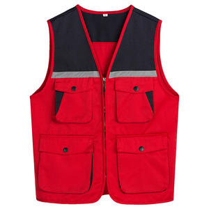 PLAYER'S POINT High Visibility Work <b>Vest</b> CE/EU Certified Waterproof Red Navy Reflective Stripes Zipper Closure Unisex Polyester - Product Image 1