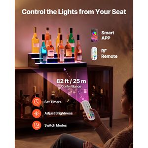 LED <b>Lighted</b> 24-Inch 3-Tier USB Acrylic Home Bar <b>Cabinet</b> Illuminated with RF Remote for Liquor Bottle Display - Product Image 5
