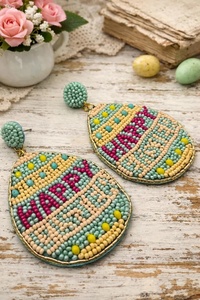 Boucles d'oreilles pendantes spéciales lapin perlées, motif lapin noir à sequins et perles, avec queue en pompon, pour Pâques, fêtes, événements et cadeaux - Product Image 5