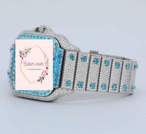 นาฬิกาหรูสไตล์ฮิปฮอป ขนาด 41 มม. ระบบอนาล็อก กลไกจักรกล ประดับโมอิสซาไนต์หลากสี หน้าปัดสี่เหลี่ยม ปรับแต่งโลโก้ได้ ดีไซน์ทันสมัย สายแบบ Iced ขนาด 20 มม. - Product Image 2