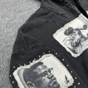 Sudadera de hombre de otoño 100% algodón Terry con cremallera personalizada, lavado ácido, apliques, bordados, pedrería y efecto desgastado, corte oversize - Product Image 3
