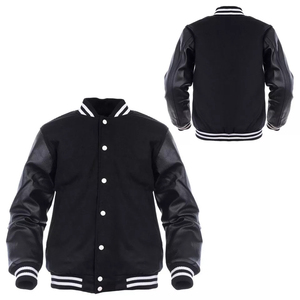 Custom Puff Printing Wool Sleeve Unisex Baseball Varsity Jacket Geometric Pattern Stand Collar Winter <b>Warm</b> Long Sleeves OEM ODM - Product Image 3