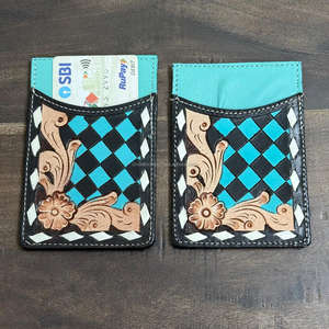 กระเป๋าใส่บัตรหนังแท้ทำมือสุดหรู ลายตาราง  แบบบาง ไม่มีตัวล็อค  สั่งทำได้  ขั้นต่ำในการสั่งซื้อน้อย - Product Image 5