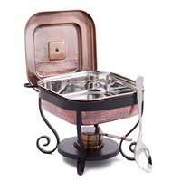 Plat à chafing ovale de luxe en cuivre martelé avec finition antique, grand réchaud de buffet avec support en fer forgé pour service traiteur